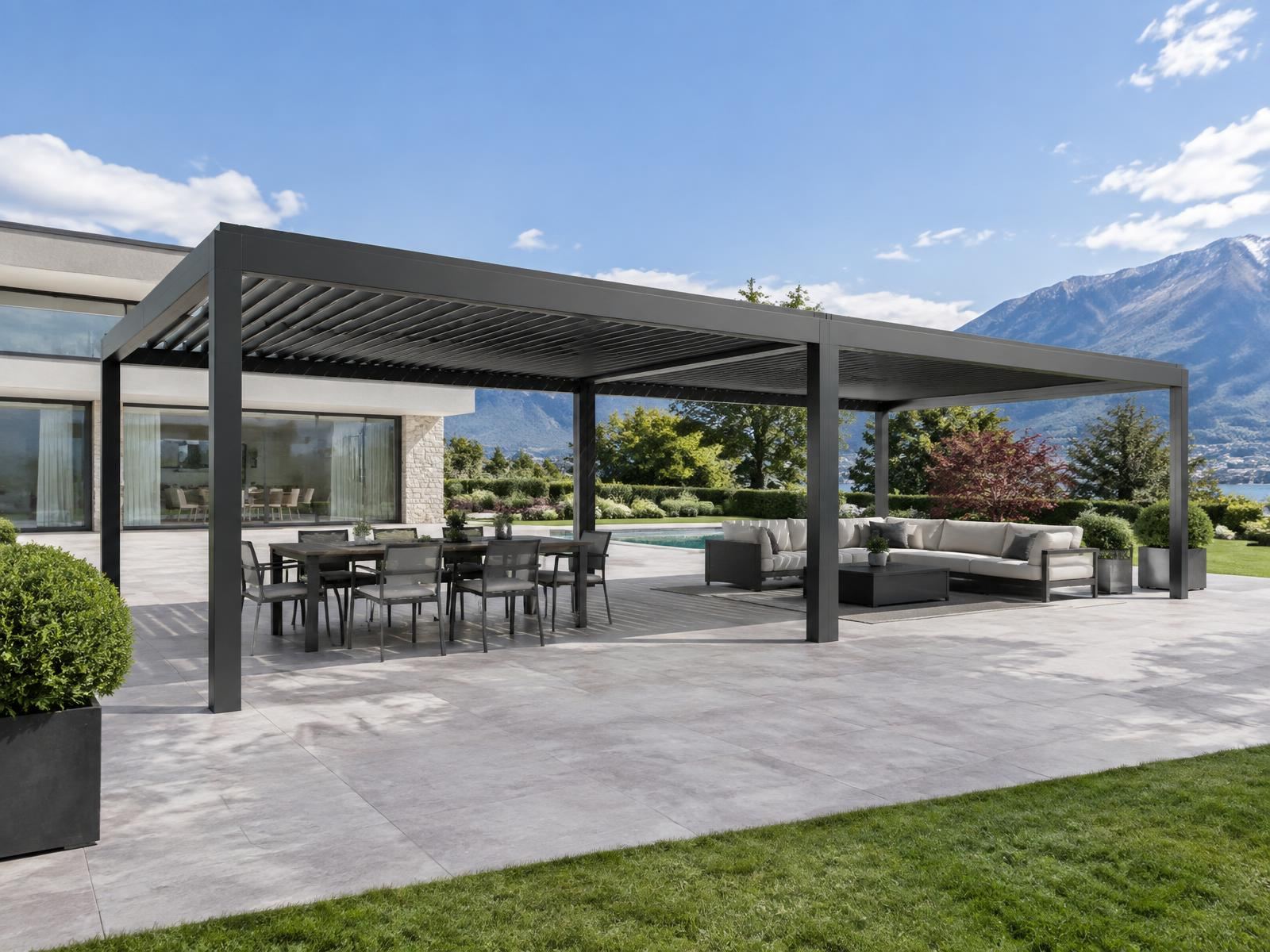 Freistehende Aluminium-Pergola zum Thema Pergola-Grösse wählen: 3 × 3, 3 × 4 oder 3 × 7 Meter?
